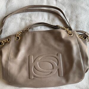 bebe Taupe Shoulder Bag with Gold Chain